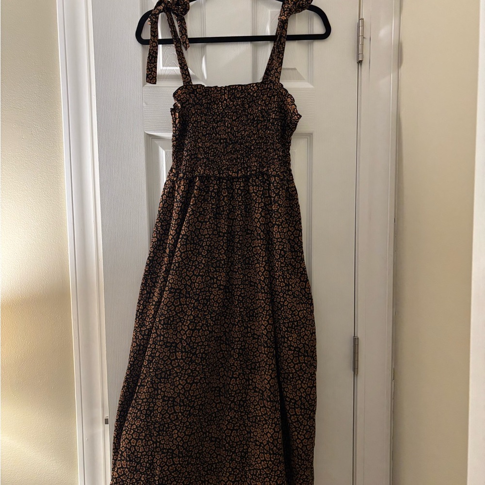 Brown tie strap midi sundress